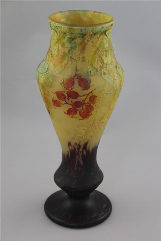 A Daum cameo and vitrified glass vase, c.1910, 33.5cm